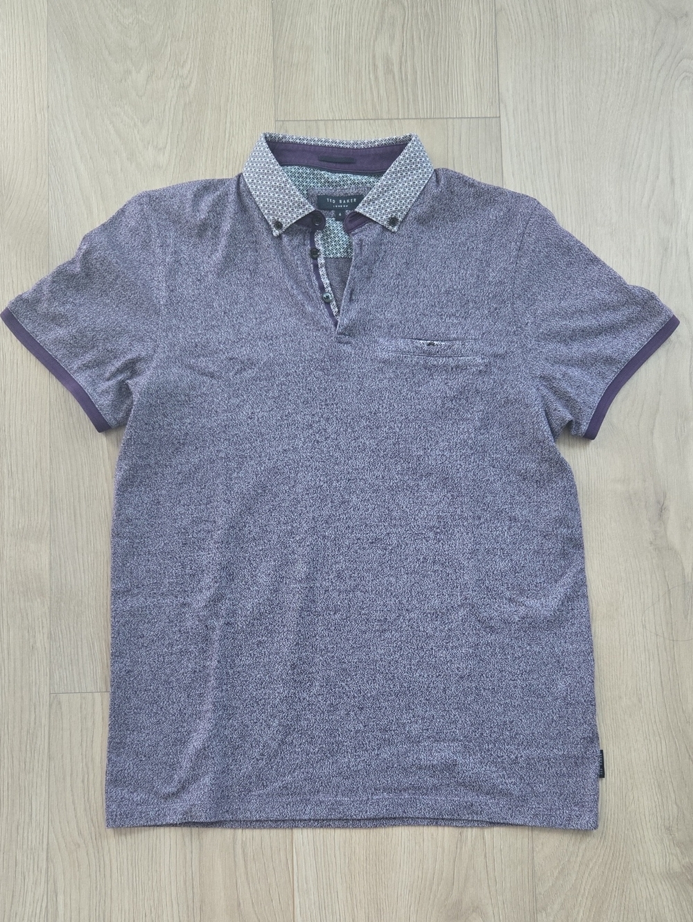 Ted Baker Purple Heather Polo with Patterned Collar